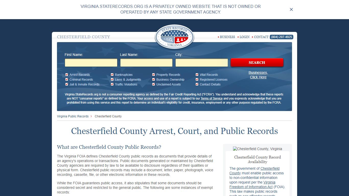 Chesterfield County Arrest, Court, and Public Records